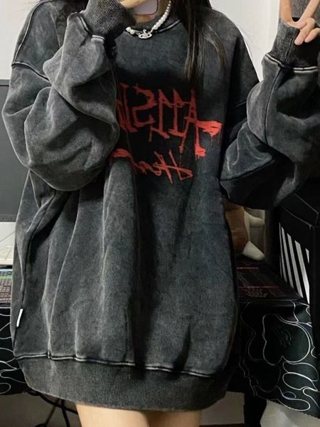 

womens hoodies sweatshirts deeptown emo gothic print oversized sweatshirt harajuku vintage loose hoodies long sleeve crewneck pullovers fema, Black