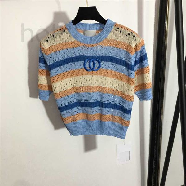 

women's t-shirt women summer knit tee designer with letter print female milan runway cotton crop t-shirt clothing high end colorful 6p, White