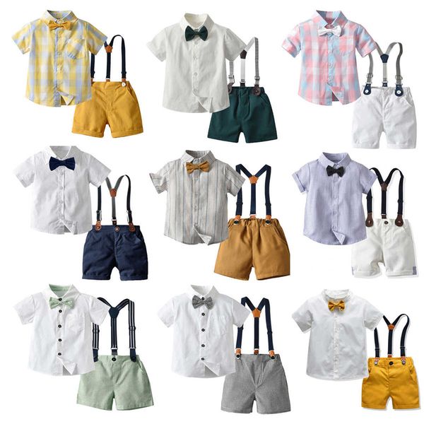

clothing sets kid boy clothes set shirt formal birthday summer boys bow school perform suit gentleman wedding party suspender children costu, White