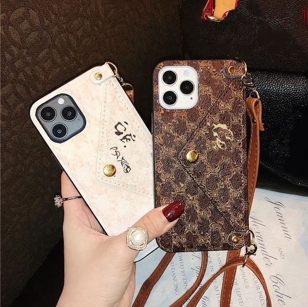 

designers iphone case for 14 pro max leather phone case 11 crossbody lanyard 13 insert card 12 pro max coin card case good nice