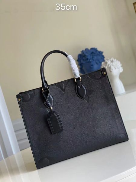 

new fashion tote bag shopping bag black cowhide embossed shoulder bag m45595 m44925 onhego medium handbag