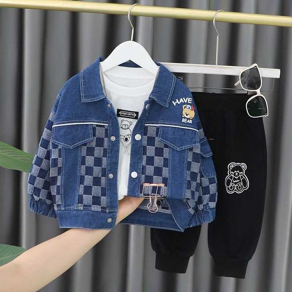 

clothing sets spring and autumn new baby letter long sleeve suit year old boy cowboy coat pants twopiece simple casual sportswear, White