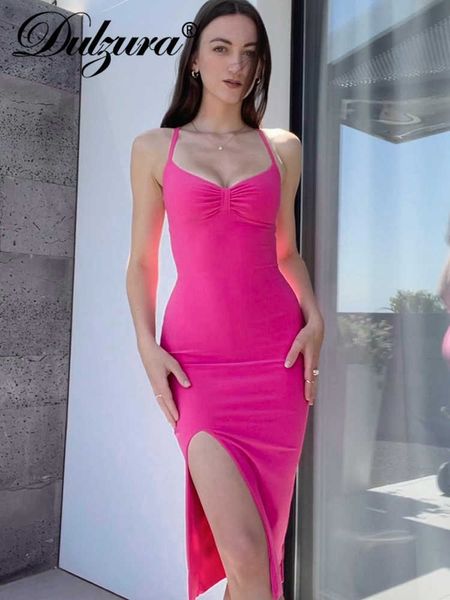 

party dresses dulzura neon y2k clothes lace up sleeveless backless side slit bodycon midi dress for women 2022 outfit club party birthday t2, White;black