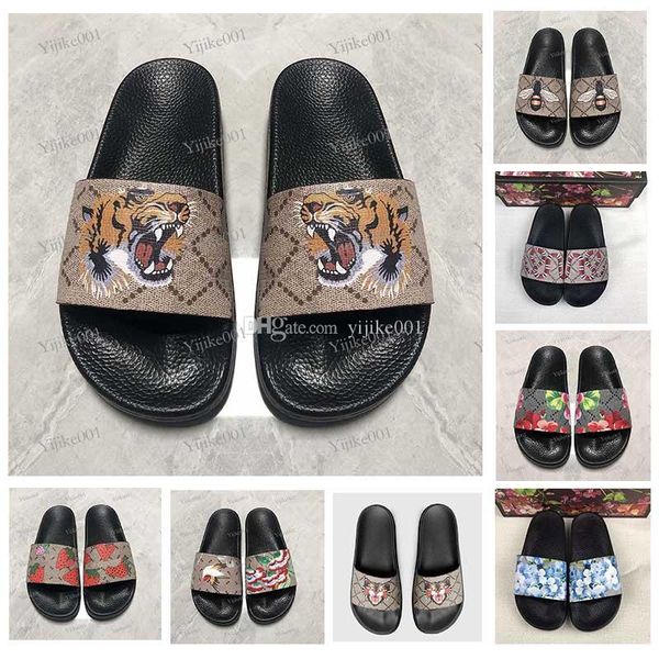 

with box slippers for women luxury mens slippers sandals shoes 2022 new summer fashion wide flat slippery slipper tiger bee f av, Black