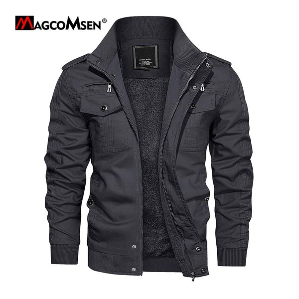 

men s jackets magcomsen autumn winter fleece men military windbreaker casual army pilot coat thicken warm bomber cargo outerwear 230213, Black;brown