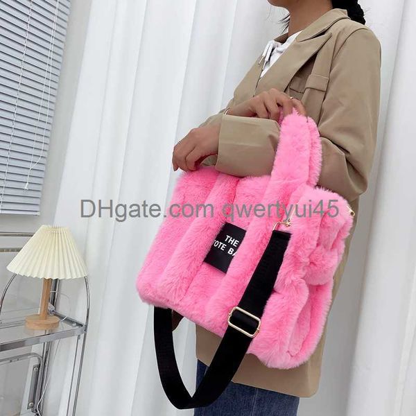 

totes designer faux fur tote bag for women luxury handbags autumn winter plush shoulder crossbody bags brand shopper purses new 021323h