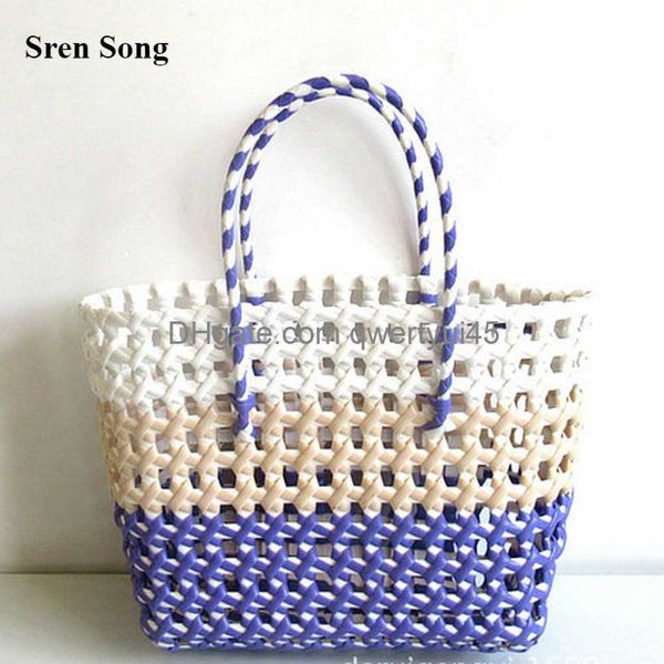 

totes women new hollow woven shoulder bags portable vegetable basket handbags hand woven bags 2022 fashion solid color beach bags 021323h