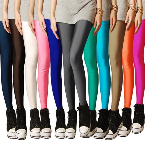 

women's leggings spring solid candy neon high stretched female legging pants skinny leggins, Black