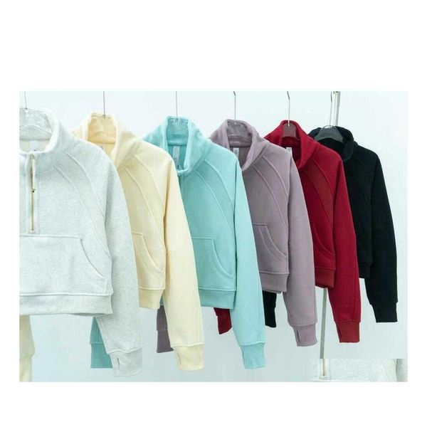 

yoga outfits scuba half zipper womens hoodies stand neck sweater plover high plush coat loose jacket drop delivery sports outd dhfdc, White;red