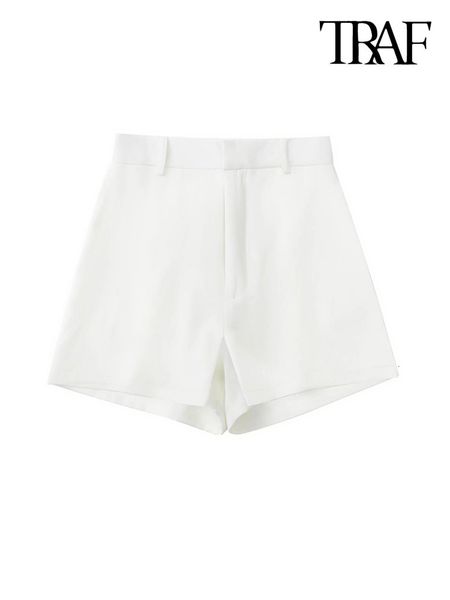 

women's shorts traf women fashion front pleated white shorts skirts vintage high waist zipper fly female skort mujer 230213, White;black