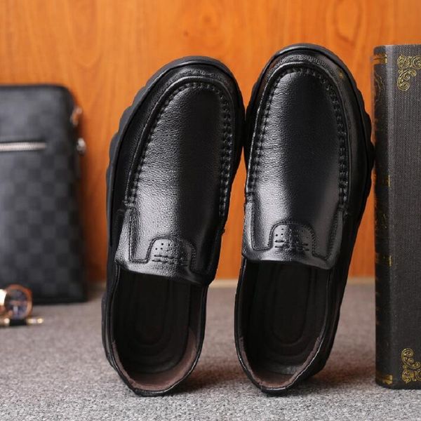 

men genuine leather shoes 38-47 anti-slip rubber outsole loafers soft middle aged and elderly men casual leather shoes d2a10, Black