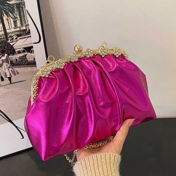 

glitter laser women's leather cloud bag 2022 retro chain crossbody luxury pleated dumpling handbag party clutch