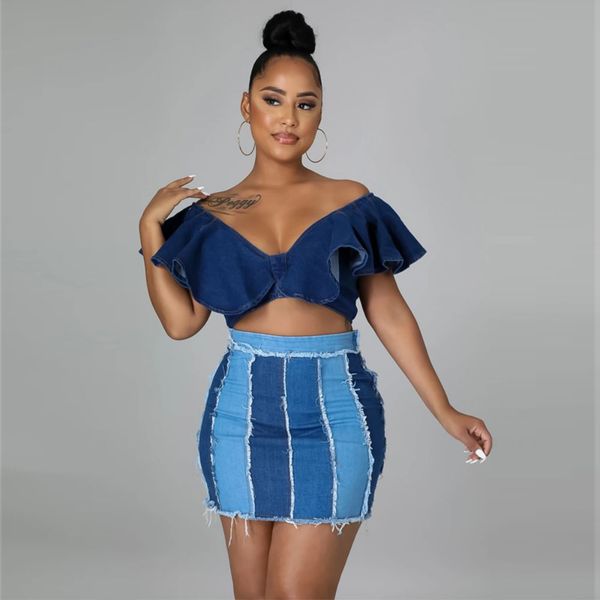 

short skirt summer new denim skirt european american high waist patchwork denim short skirt half skirt dk046, Black