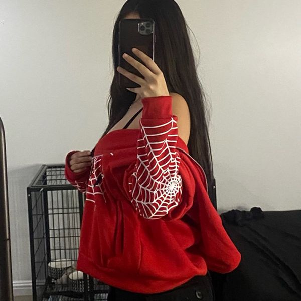 

women's jackets y2k retro american loose printing jacket red spider long sleeve zip up gothic punk fashion casual sweatshirts 230213, Black;brown
