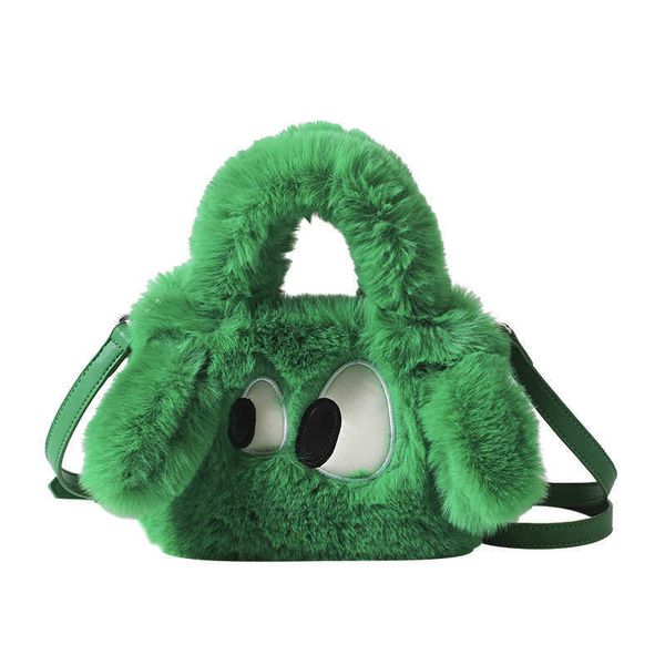 

winter cute cartoon crossbody bag for women quality faux fur small tote designer soft fluffy plush handbag warm shoulder