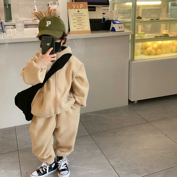 

children sets pcs hoodiessweatpants thick leisure boy girl clothing winter new korean style solid smiling face kid suits, White