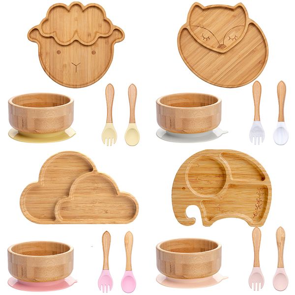 

cups dishes utensils 4pcs children's tableware suction plate bowl baby dishes baby feeding dishes spoon fork sets bamboo plate for kids