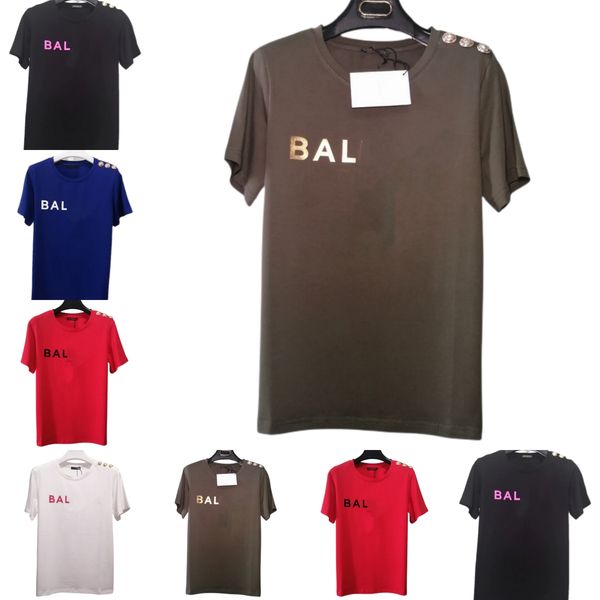 

vintage t shirts gilded letter luxury button design fashion short sleeve popular mens and womens t-shirt leisure elegant comfortable womens, White;black