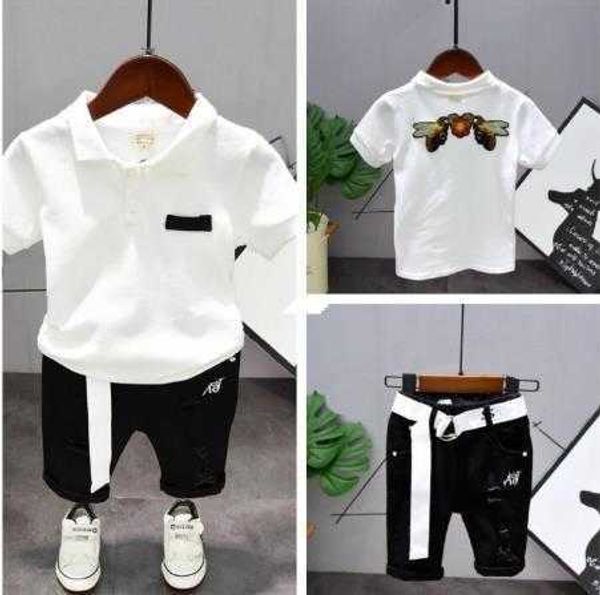 

sets children's suits boys clothes cute embroidery shortsleeved shirt shorts twopiece kids clothing y, White