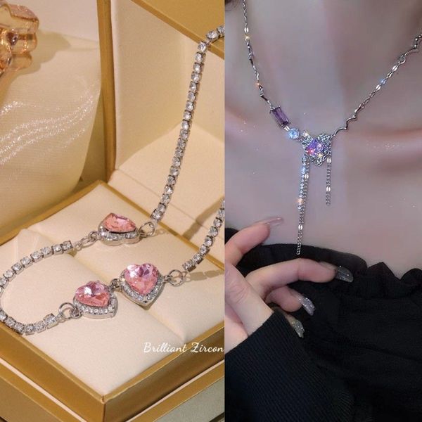 

luxury necklace hip hop tide pendant matching simple peach heart full of zircon titanium steel necklaces chain wedding special design jewelr, Silver