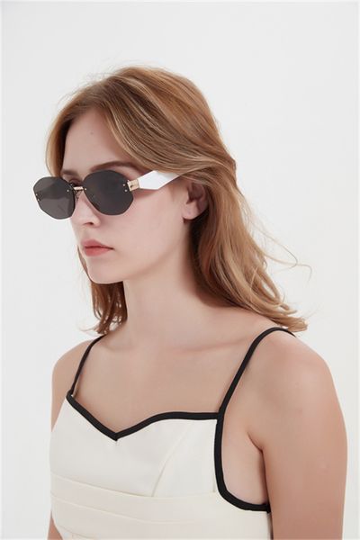 

women's sunglasses luxury summer outdoor sunscreen strap chain fashion frameless polygonal mirror face band case to protect eyes, White;black