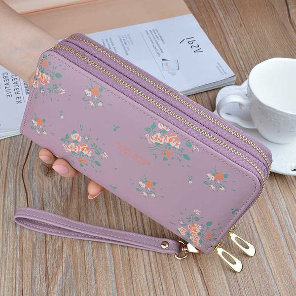 

luxury designer double zipper women wallets large capacity long clutch bag wallet soft leather printing change mobile