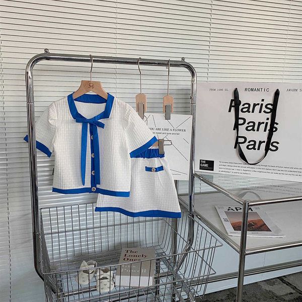 

clothing baby clothes set summer new girls korean style bow square neck temperament and skirt pcs sets, White