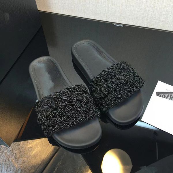 

white black pearls woven mule flat women slides slippers pearlet braid slip on platform sandal summer shoes interlocking c buckle slide logo