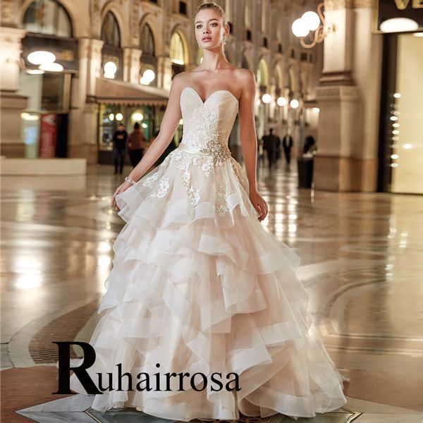 

party dresses ruhair princess sweetheart strapless crystal ribbon wedding tiered for women appliques robe de marie formal brides gown 230213, White;black
