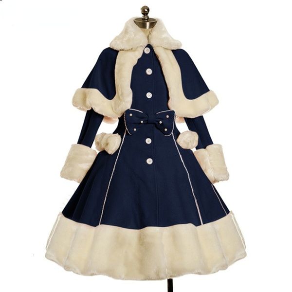 

women's jacket lolita autumn coat warm fur collar bowknot dress jacket fashion sweet princess breasted overcoat halloween costume 23021, Black;brown