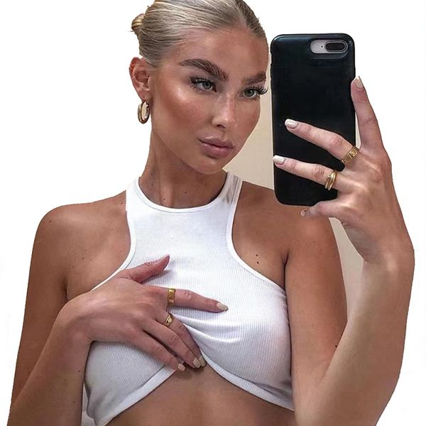 

summer t shirt for women tank cotton casual sleeveless backless shirts back bodybuilding running fitness workout vest 5 styles size s-l new, White