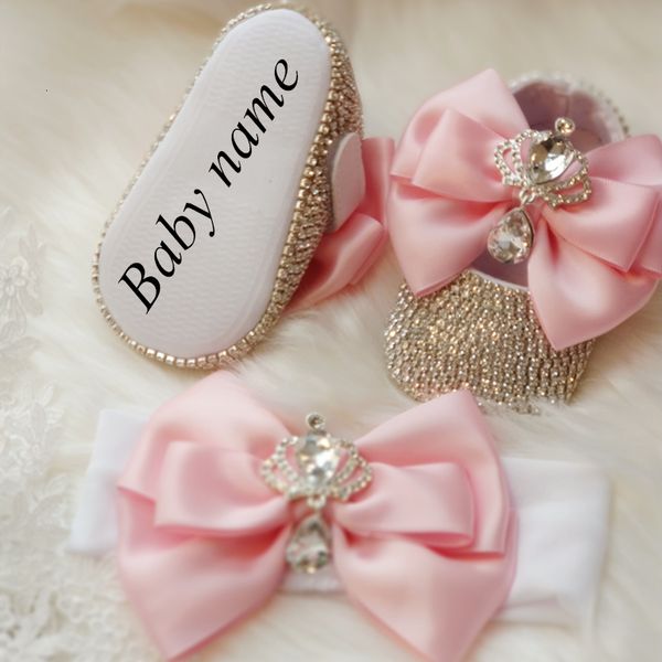 

first walkers dollbling baroque rhinestones baby girl shoes first walker headband set sparkle crystals princess shower 230213