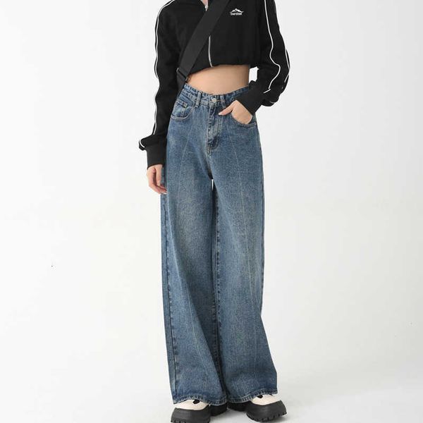 

leg oversized wide jeans women's 2023 autumn blue high waist slim straight pants