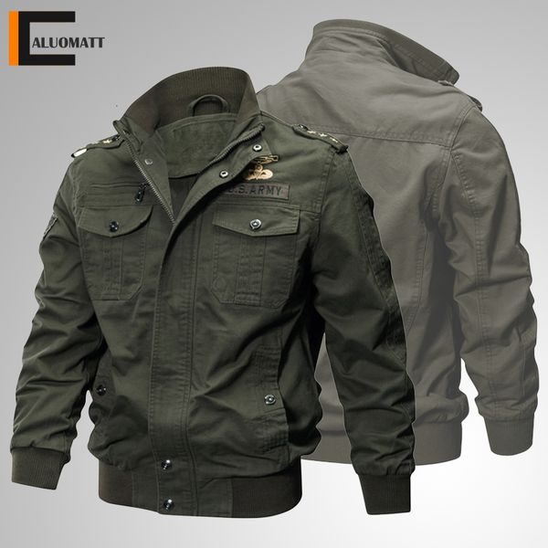 

mens jackets military tactical casual zipper army pilot bomber jacket men stand collar cargo male outerwear 6xl 230213, Black;brown