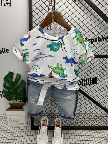 

sets baby s set kids cute animal boy sleeve tshirt denim shorts piece children's fashion clothing, White