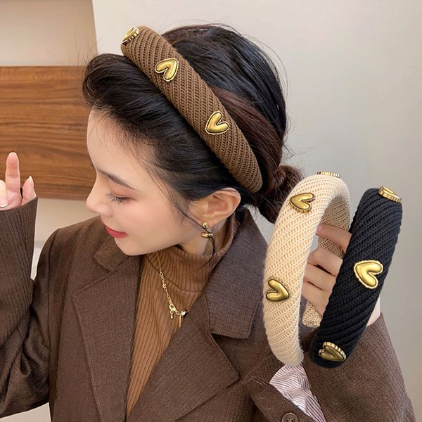 

wholesale knitted hair band for women girls fashion heart headbands hairs makeup tools accessories, Black;brown
