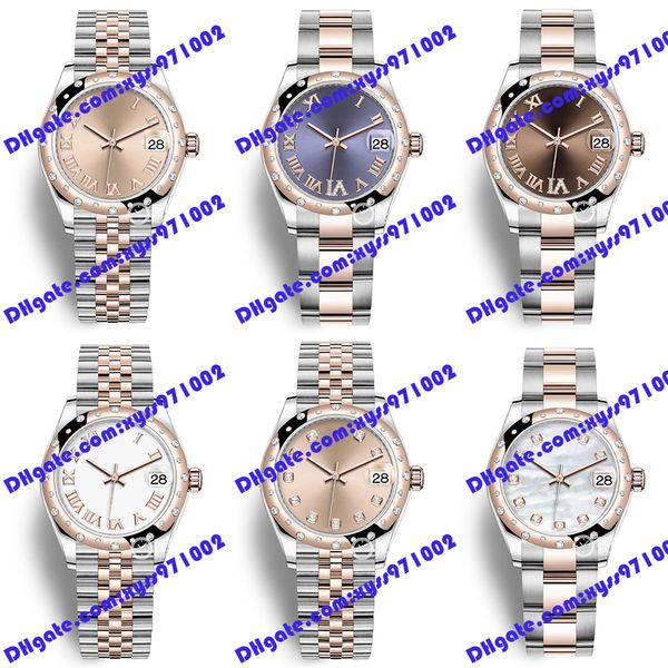 

6 model watch 2813 sports automatic pink watch 278341 31mm white fritillaria dial diamond watch rose gold stainless steel sapphire glass pur, Slivery;brown