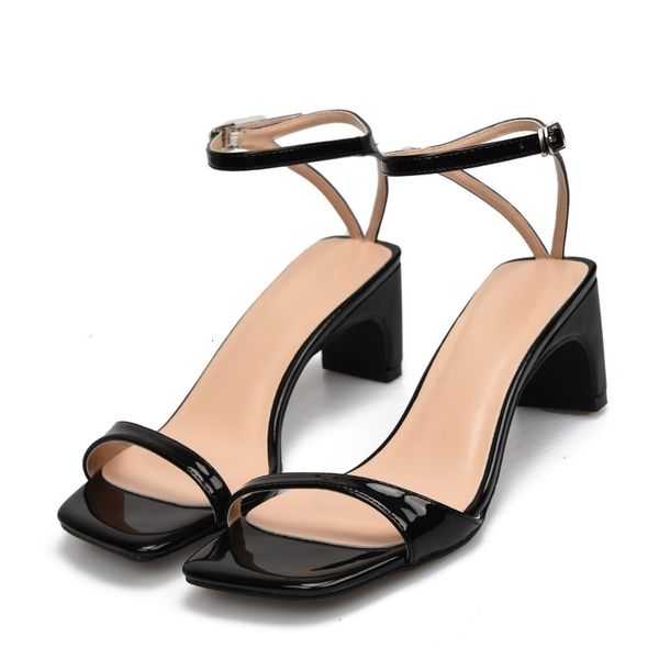 

sandals women open toe summer party shoes 6cm high heels patnet leather ol woman white h0051 230213, Black