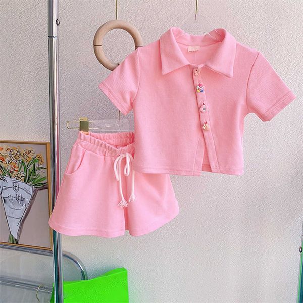 

clothing sweet korean summer kids girls solid clothes sets casual short sleeve tshirts shorts pcs toddler children outfit suit, White