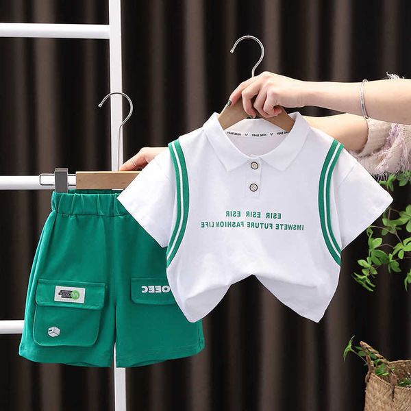 

children clothing set baby boy clothes summer new fashion cotton lapel letter shorts sets trend boys outfit costumes y, White
