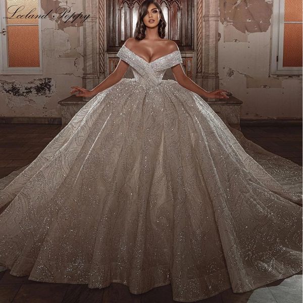 

party dresses lceland poppy women s ball gown luxury lace wedding off the shoulder sequined shiny bridal gowns with chapel train 230213, White;black