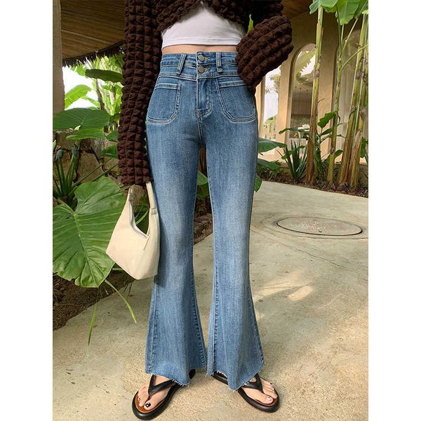 

nine-point micro-speaked j008 jeans for small women high waist slim 2023 spring new women's wear, Blue