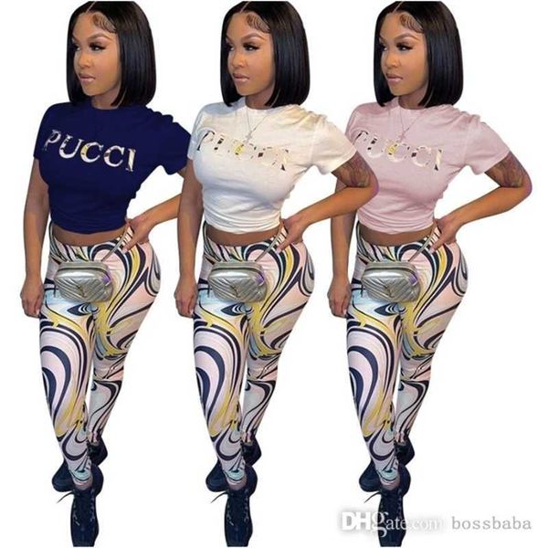 

2023 women summer tracksuits casual two piece outfits letter printed trousers daily t shirt pants set, Gray