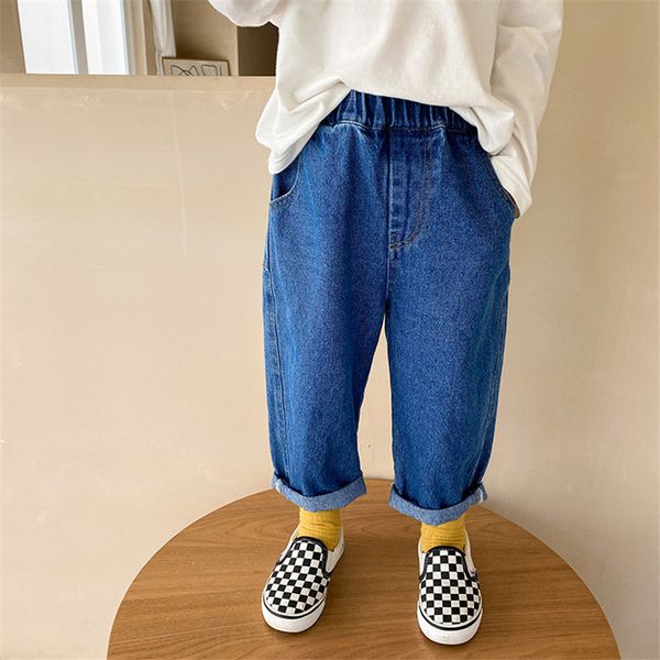 

jeans korean style boys washed cotton jeans 17t solid color fashion allmatch straight denim pants 230213, Blue