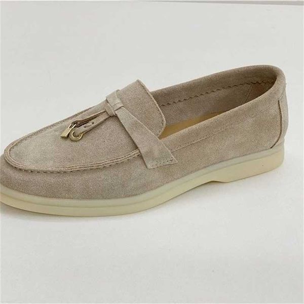 

italy designer loropiana shoes leather women's flat bottoms are versatile casual suede soft blue thick soles loafers women, Black;white