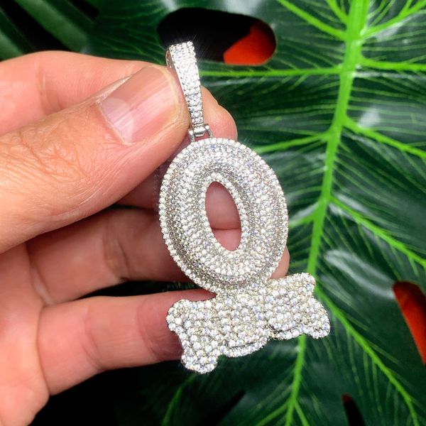 

new hiphop cz letter o block pendant necklace gold plated iced out bling cubic zirconia micro pave charm men women jewelry, Silver