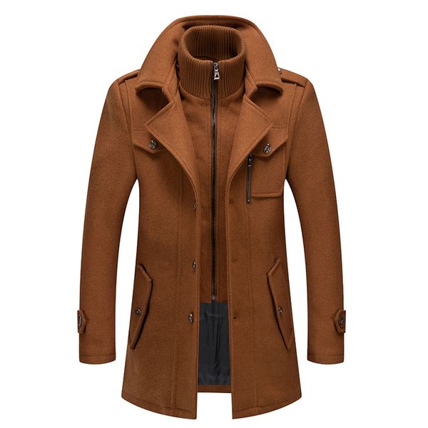 

men's wool blends vintage double collar solid woolen jackets men winter casual long sleeve buttondown thick coats warm mens outerwear s, Black
