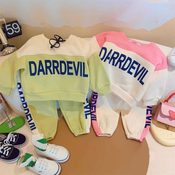 

clothing sets girls' casual sweatershirt suit spring autumn clothes fashion print letter tshirt loose trousers childrentwo piece set, White