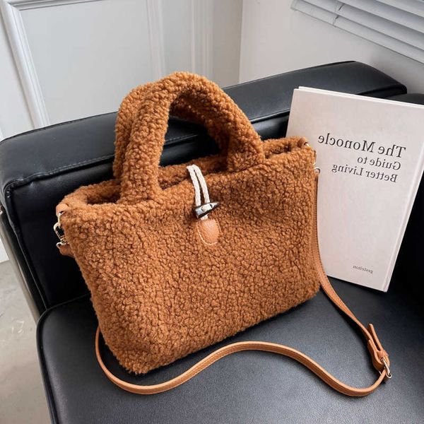 

lamb wool women's tote handbag big warm plush bags female winter new shoulder ladies soft fake fur messenger shopper