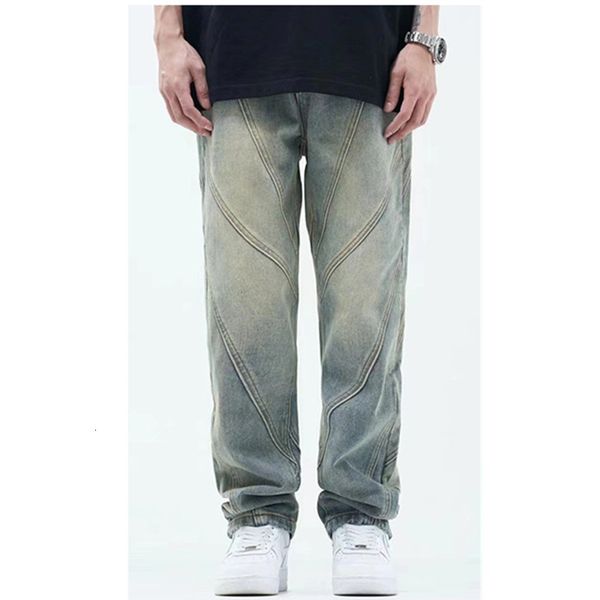 

men's jeans streetwear men fashion pattern vintage recreational blue loose straight cylinder broad leg trousers autumn female 230213